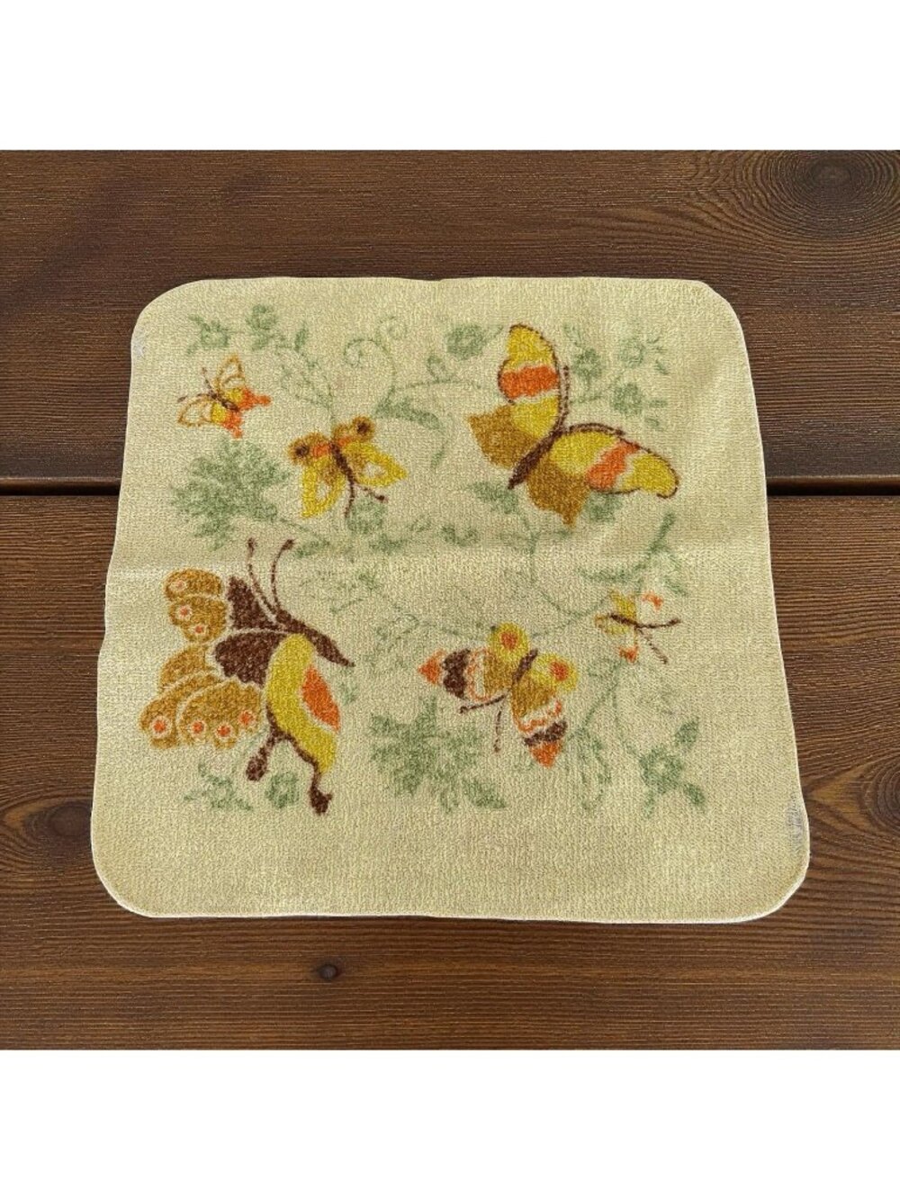 Vintage Mid Century Wash Cloth Cannon Butterflies Yellow Orange Bathroom Decor